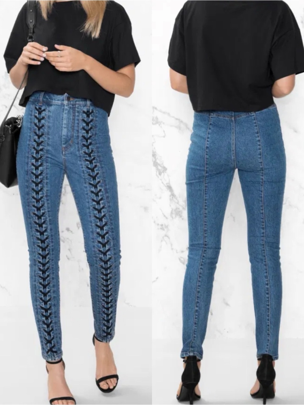 & Other Stories High Rise Lace Up Jeans Sz 28
